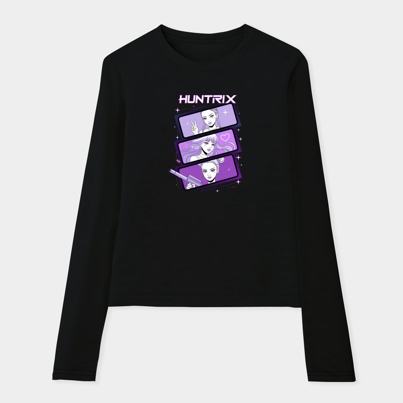 KPop Demon Hunters Huntrix Group Panels Girls Mineral Wash Women's Soft Long Sleeve T-Shirt