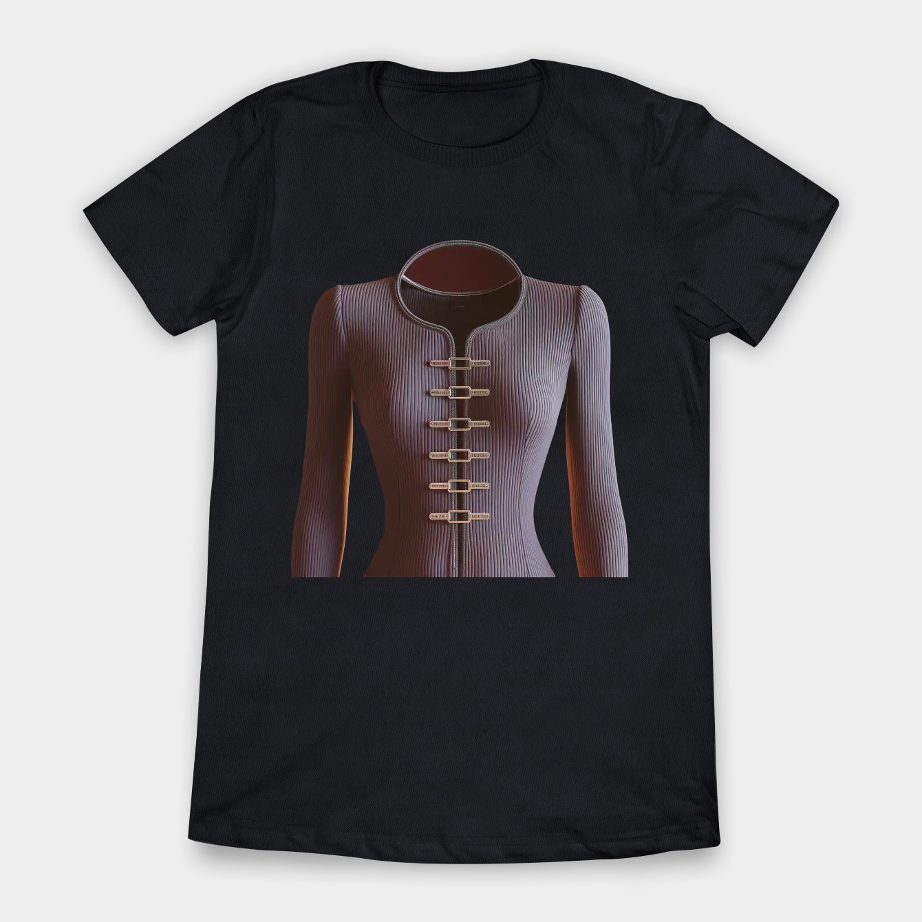 Grey Buckle Ribbed Twofer Women's T-Shirt