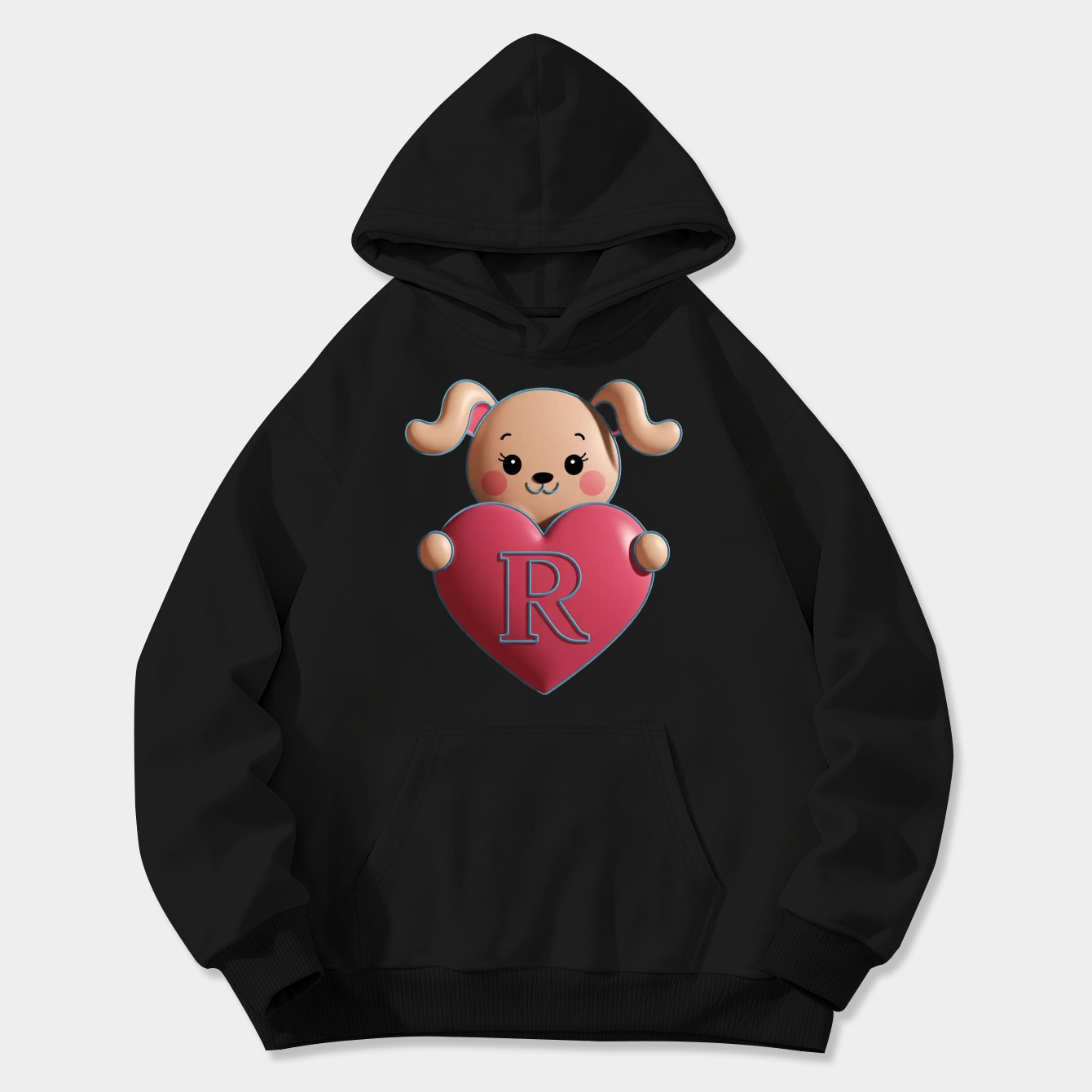 Cute Cinnamoroll Holding a Heart with Letter R Women's Plus Size Hoodie