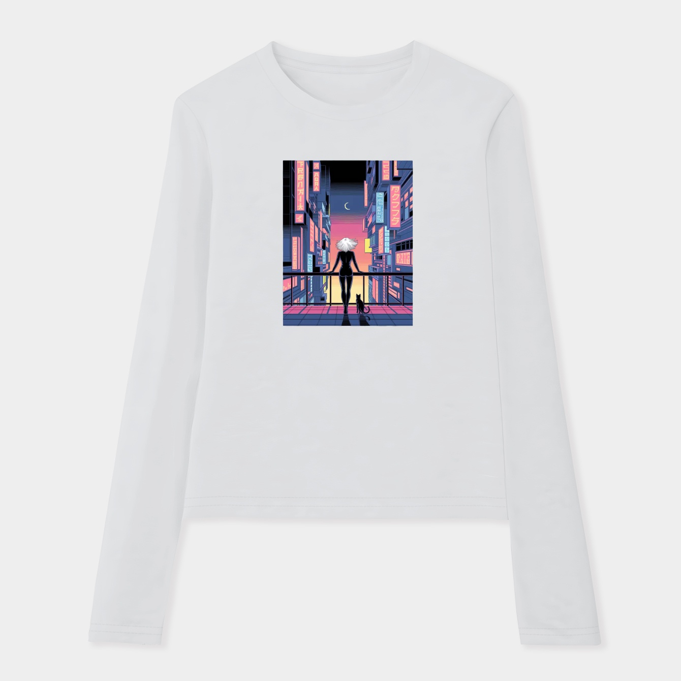 Lucyna Pixel Art Night City Women's Soft Long Sleeve T-Shirt