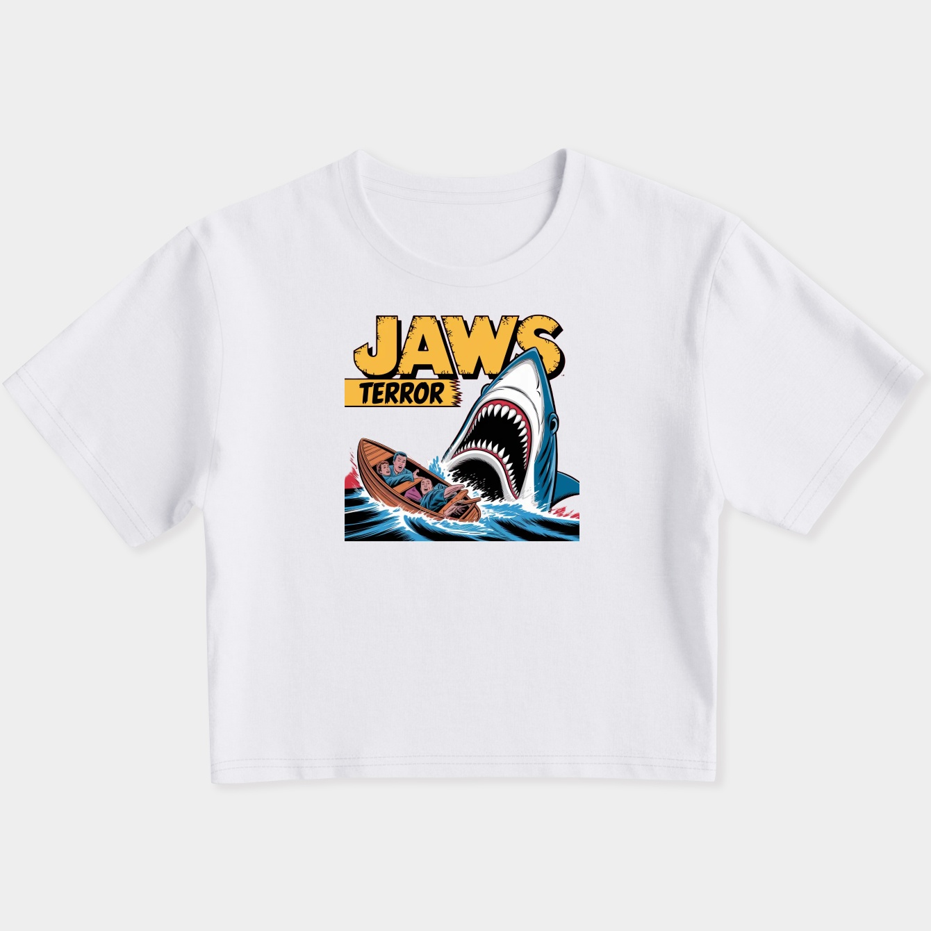 Jaws Terror Attack Comic Cover Women's Slim Fit Baby Tee