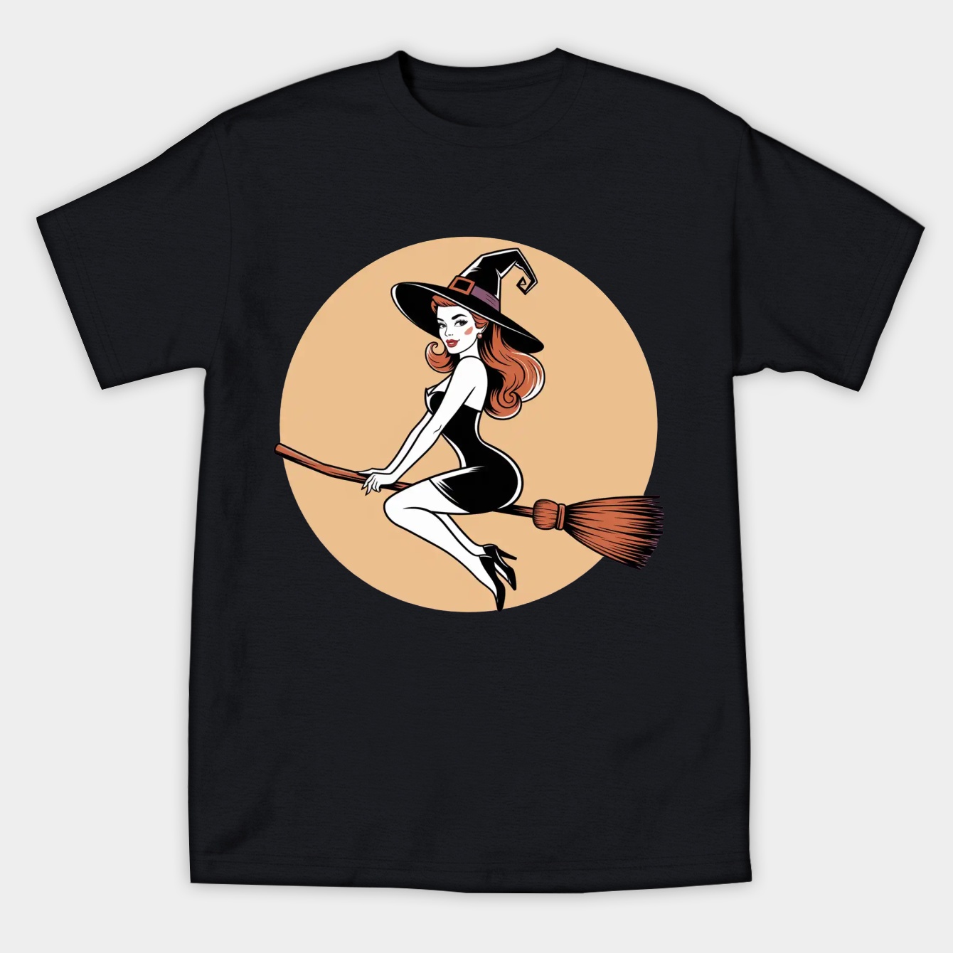 Witch Pinup Moonlight Ride Women's Athletic Performance T-Shirt