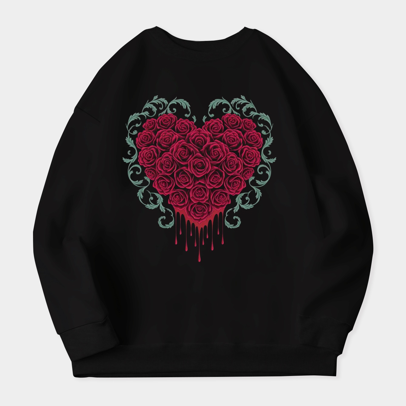 Bleeding Heart Lace Layered Women's Crewneck Sweatshirt