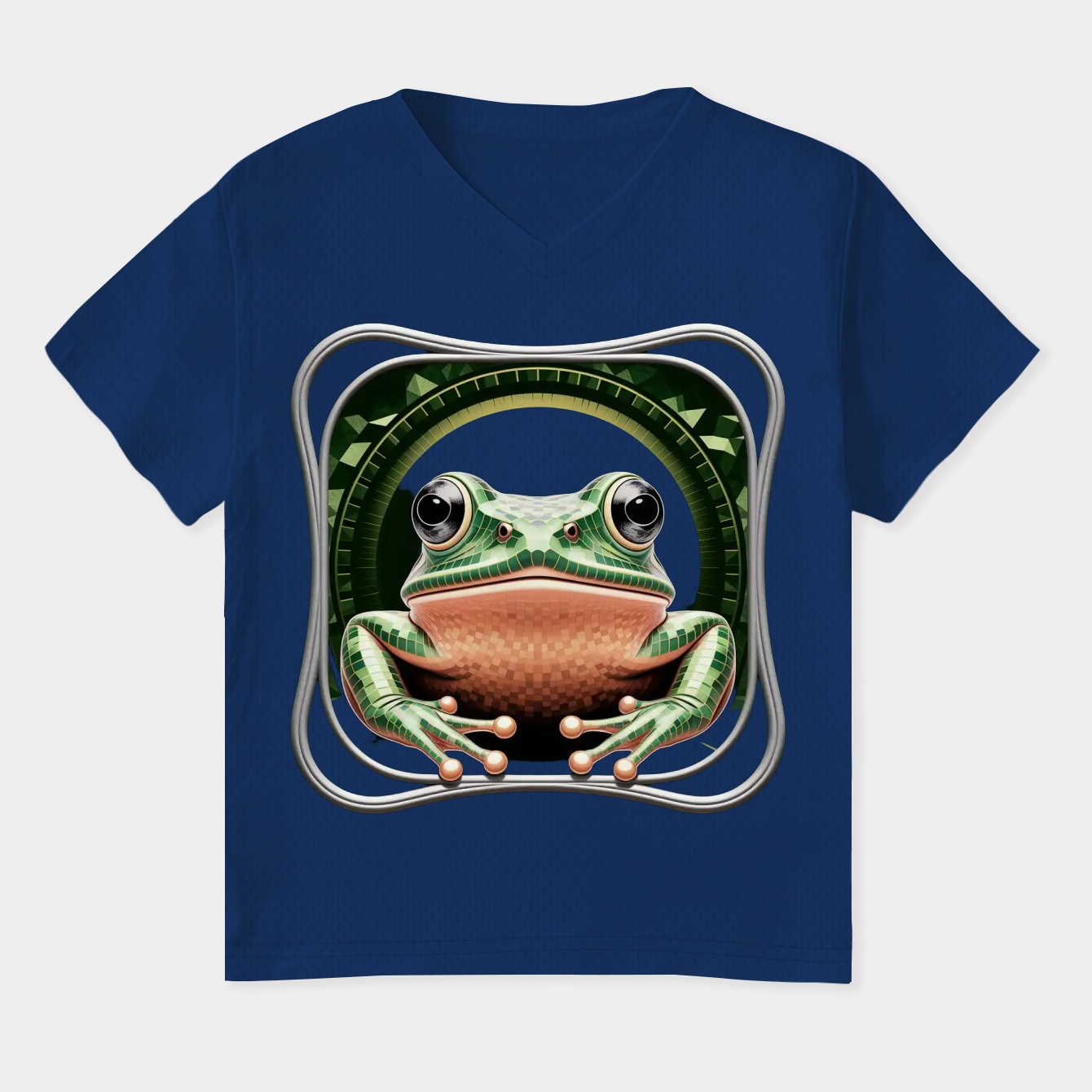 Bloopin Frog Green Portrait Women's Plus Size V-Neck T-Shirt