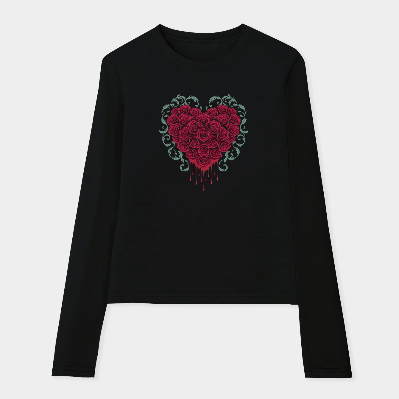 Bleeding Heart Lace Layered Women's Soft Long Sleeve T-Shirt