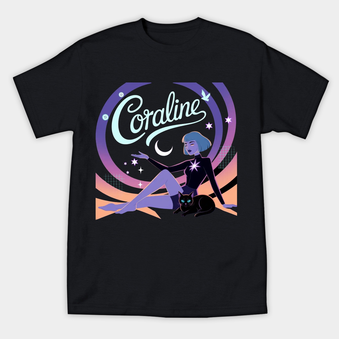 Coraline The Cat Swirl And Stars