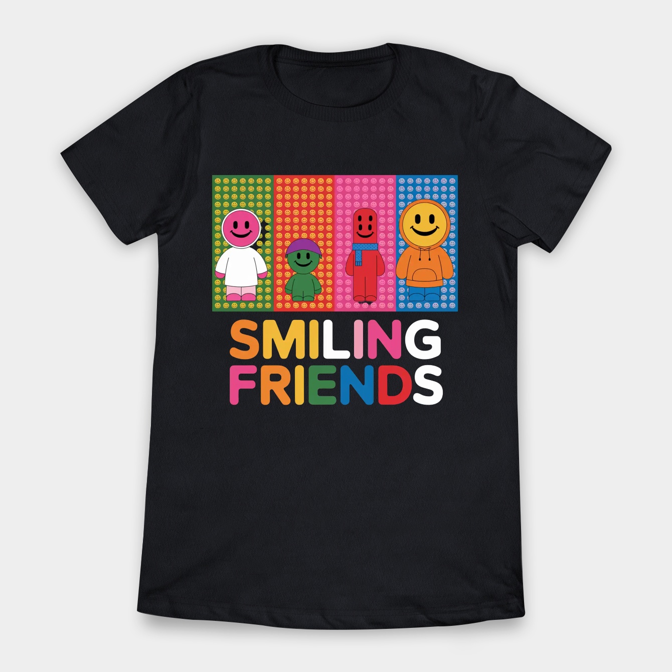 Smiling Friends Pop Art Character Grid Cartoon Women's T-Shirt