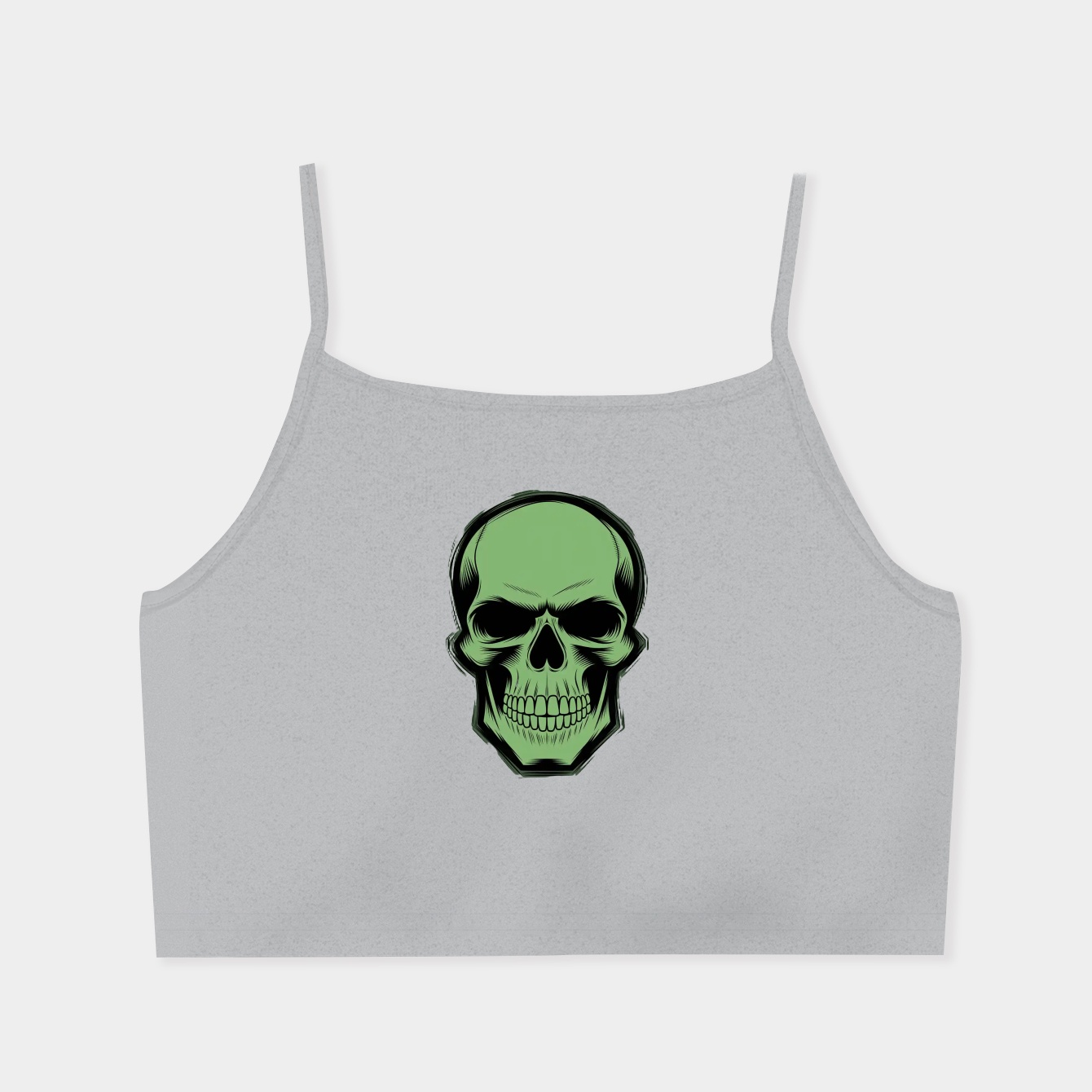 Crimson Ghost Green Solid Skull Women's  Spaghetti Strap Tank Top