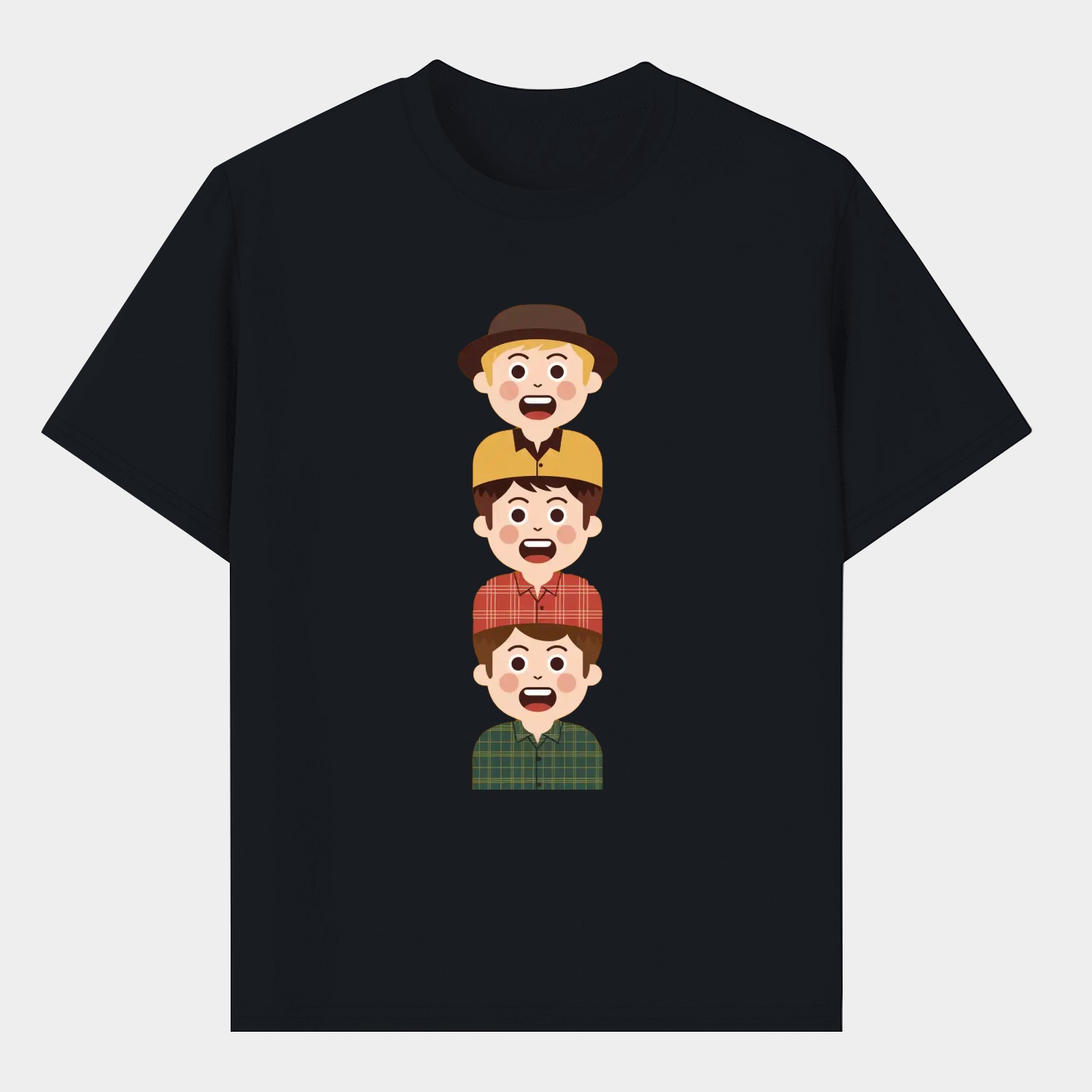 Cartoon stack of three band members.