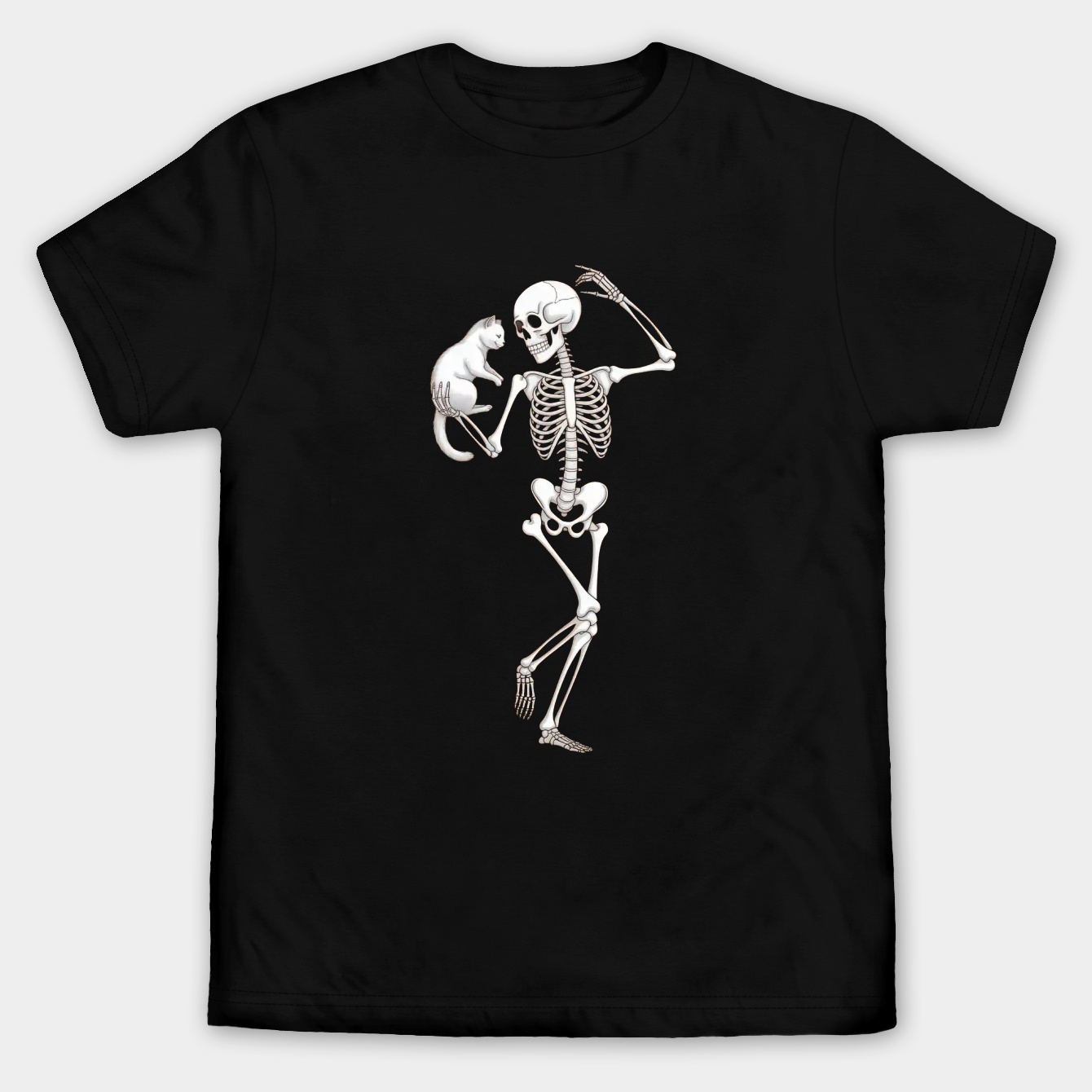 Dancing Skeleton With a Cat Men's Big & Tall T-shirt