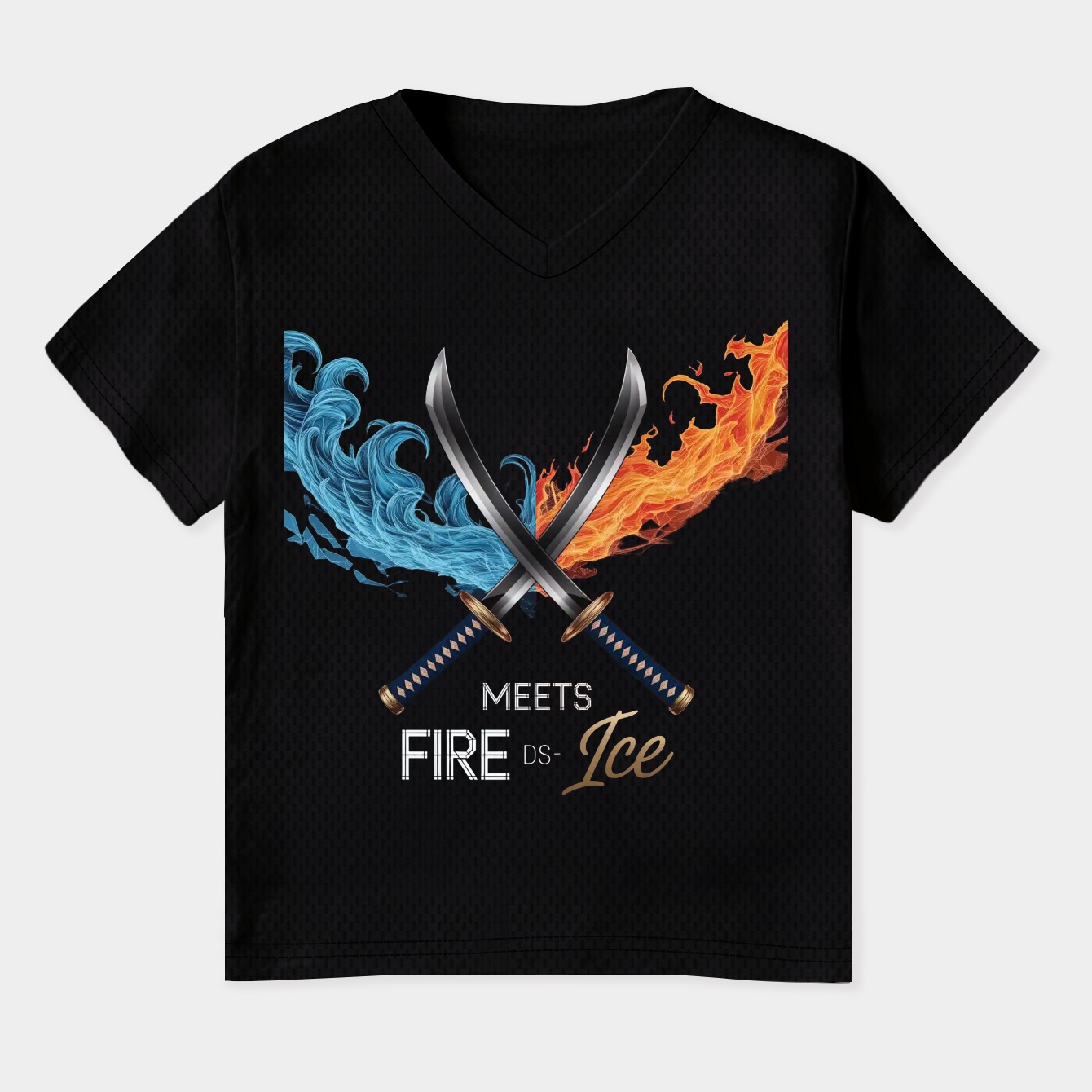 Demon Slayer Sword – Fire Meets Ice Katana Women's Plus Size V-Neck T-Shirt