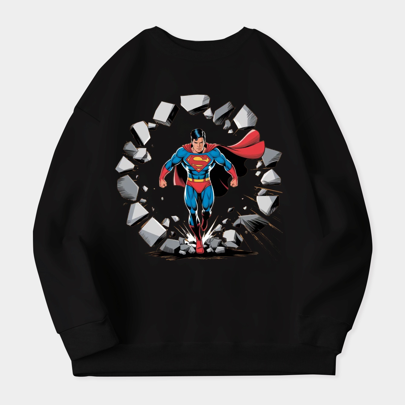 superman breaking through wall Women's Crewneck Sweatshirt