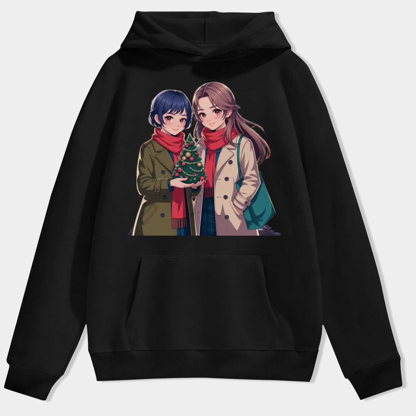 Merry Christmas Momo Okarun Dandadan Anime Street Tree Snow Japanese Holiday Men's Hoodie