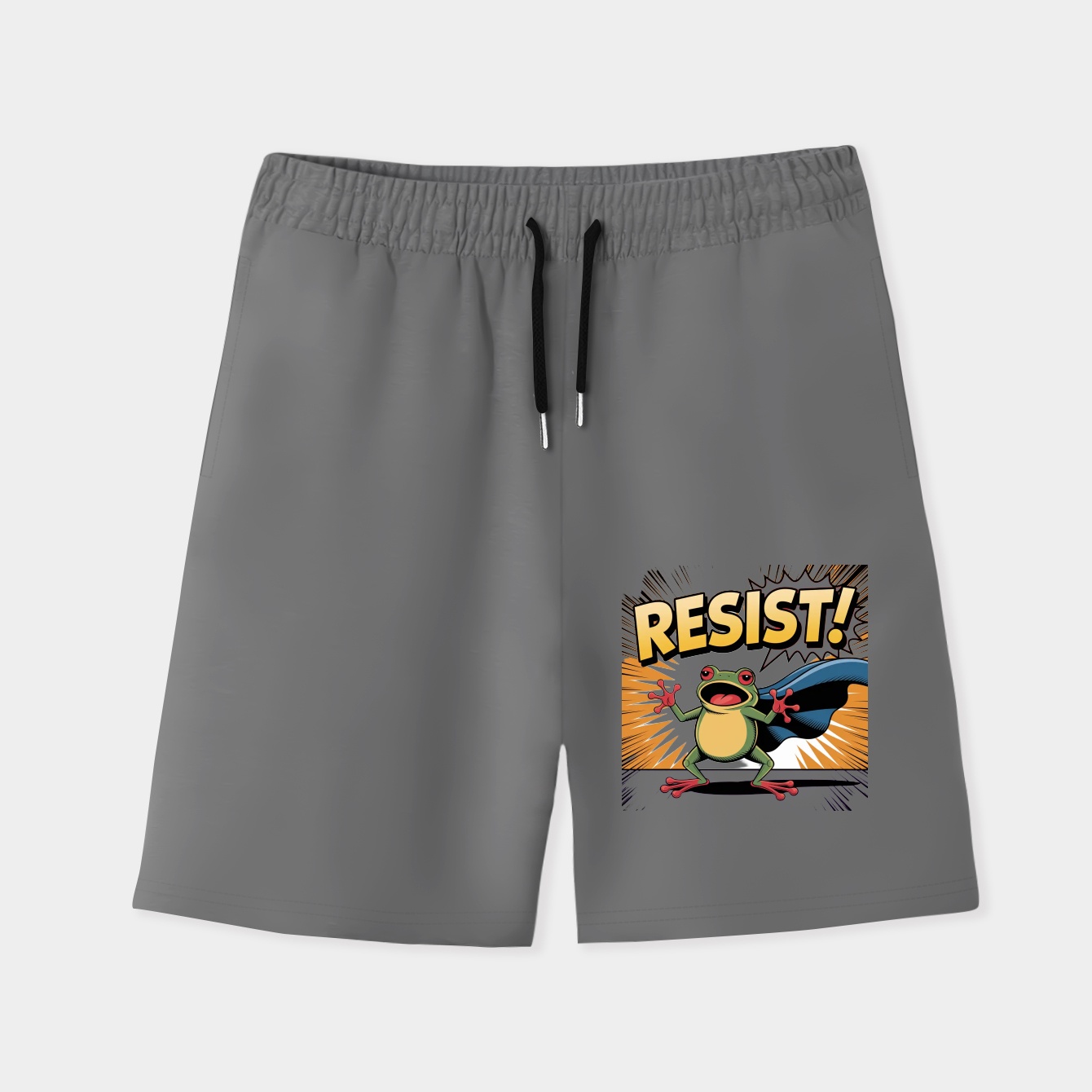 RESIST Shouting Cartoon Frog Men's Quick-Dry Athletic Shorts