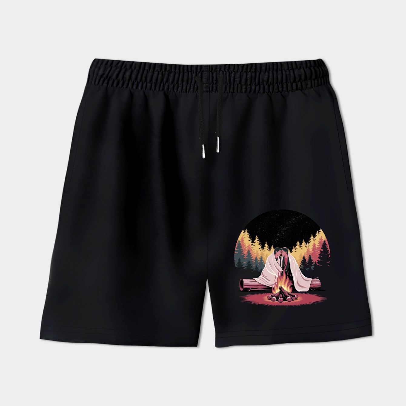 Couple Campfire Cozy Lovers Embrace Together