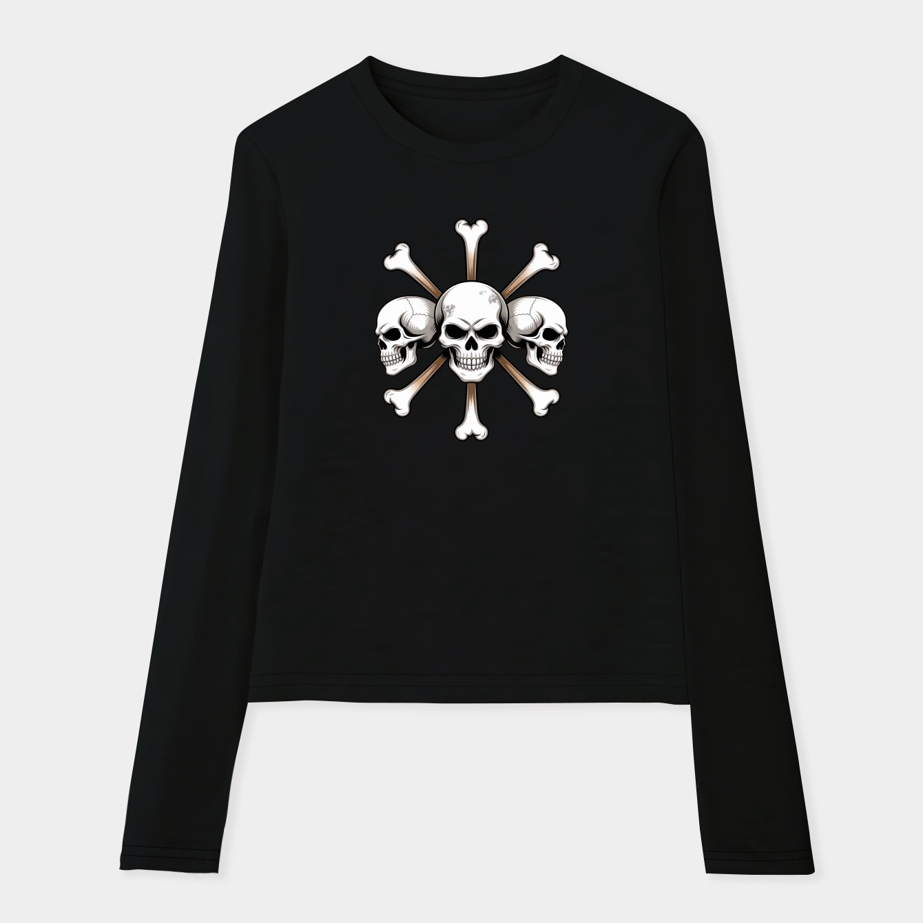 Black Beard Pirate Skull Emblem Women's Soft Long Sleeve T-Shirt