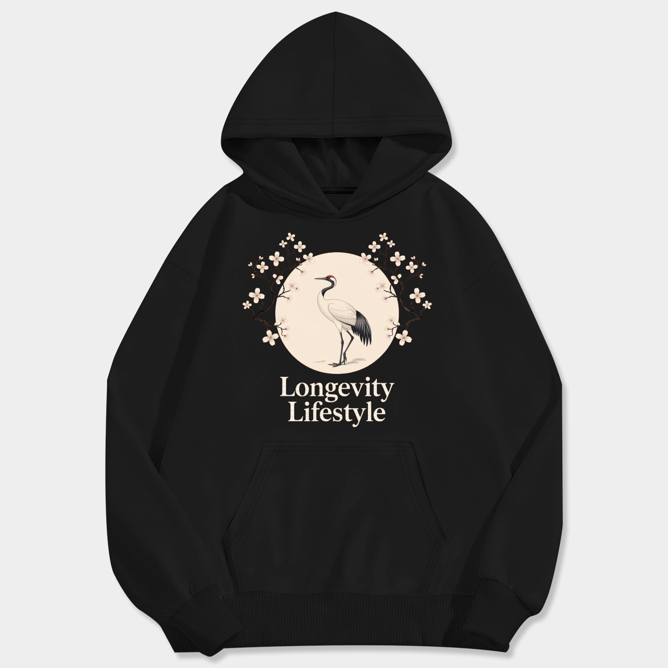 Longevity Crane and Cherry Blossoms Men's Big & Tall Hoodie