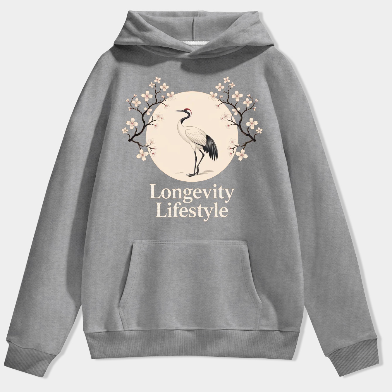 Longevity Crane and Cherry Blossoms Men's Hoodie