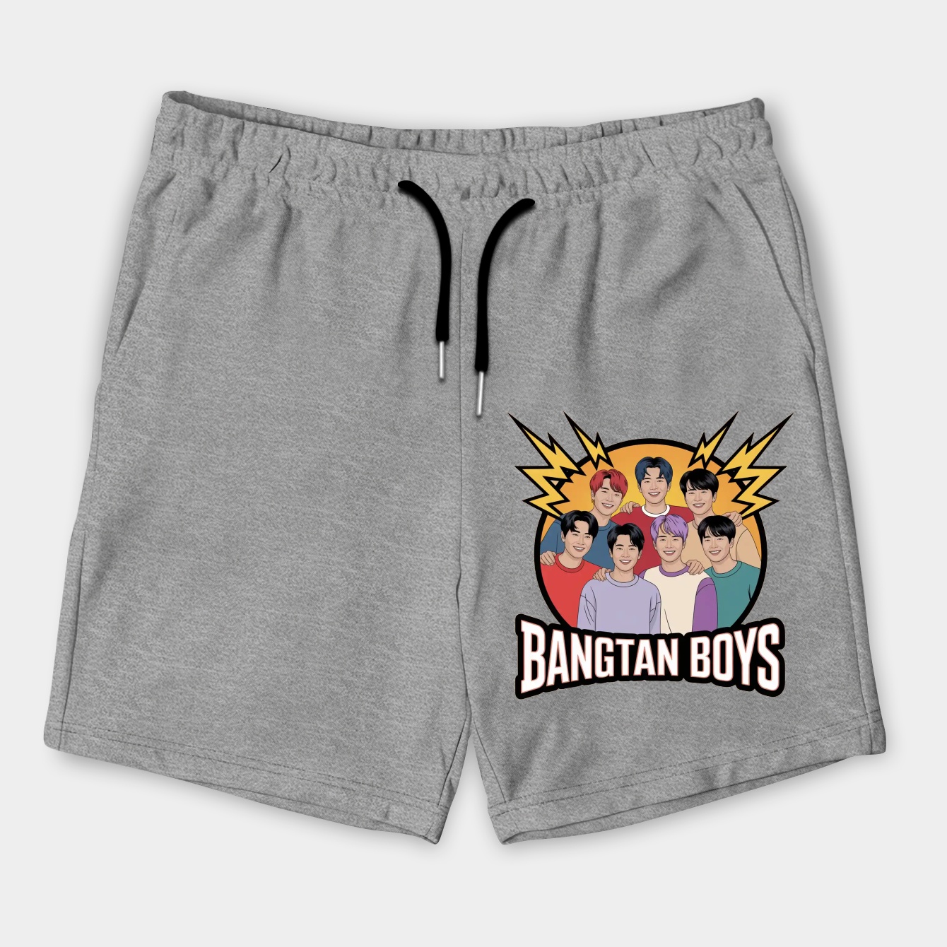 Cartoon BTS members with Bangtan Boys text