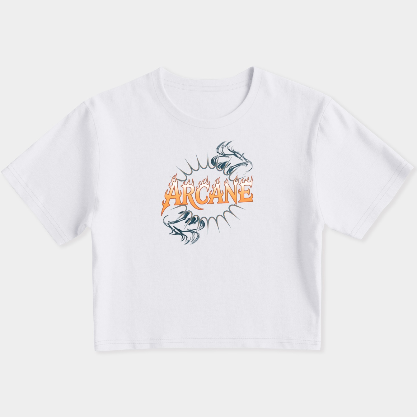 ARCANE Psychedelic Flame Typography Women's Slim Fit Baby Tee