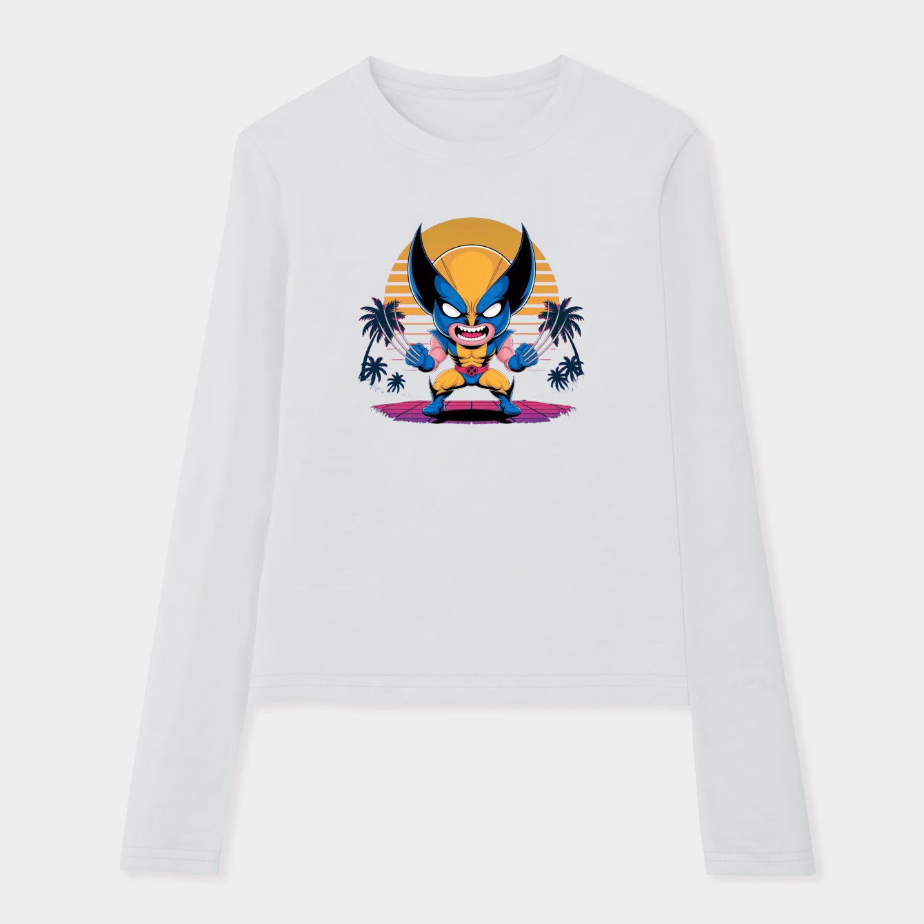 wolverine chibi neon sunset Women's Soft Long Sleeve T-Shirt