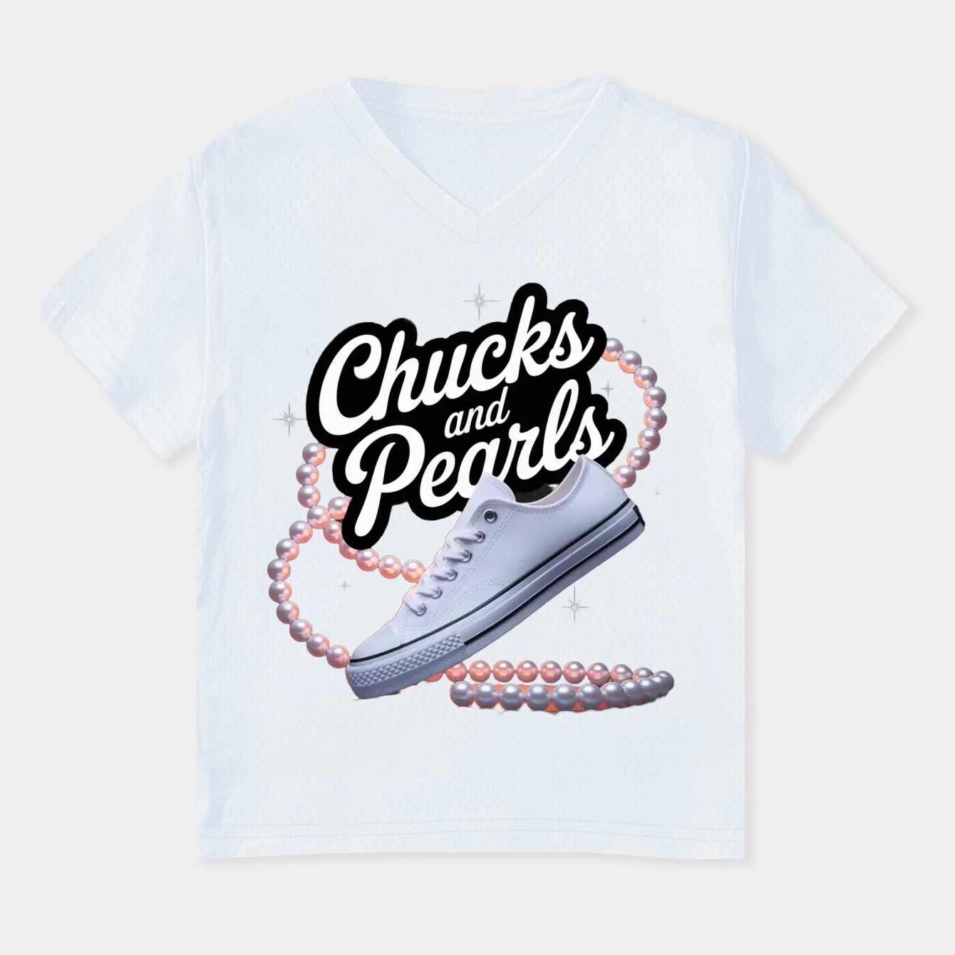 Chucks and Pearls Women's Plus Size V-Neck T-Shirt