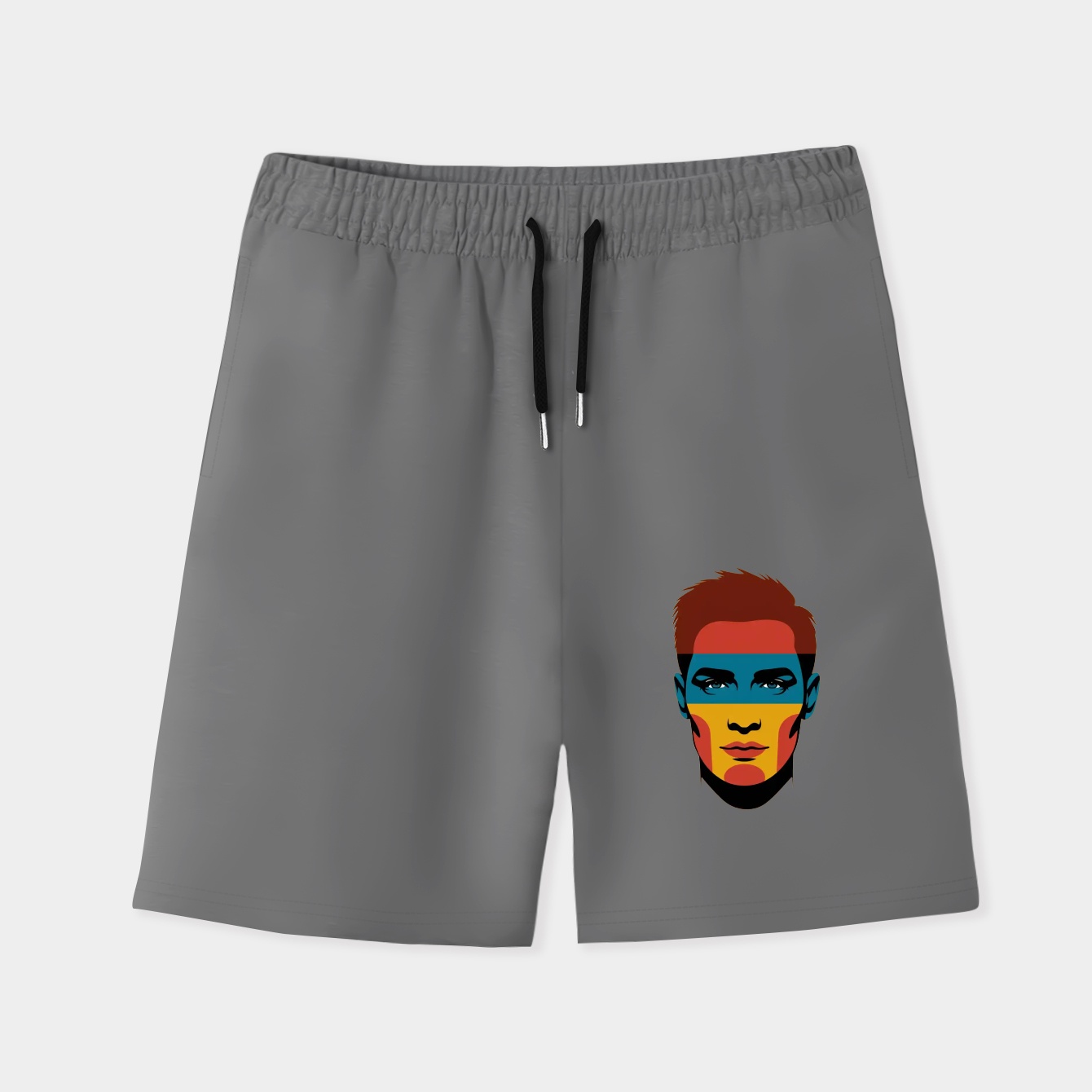 Color Blocked Face Portrait Men's Quick-Dry Athletic Shorts