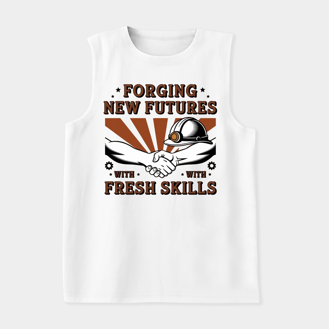 Handshake and helmet symbolize support and new skills.