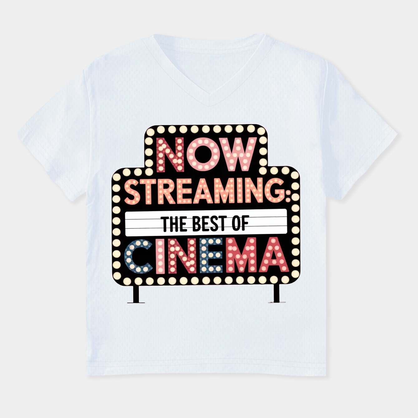 Patchwork Marquee Retro Cinema Sign Women's Plus Size V-Neck T-Shirt