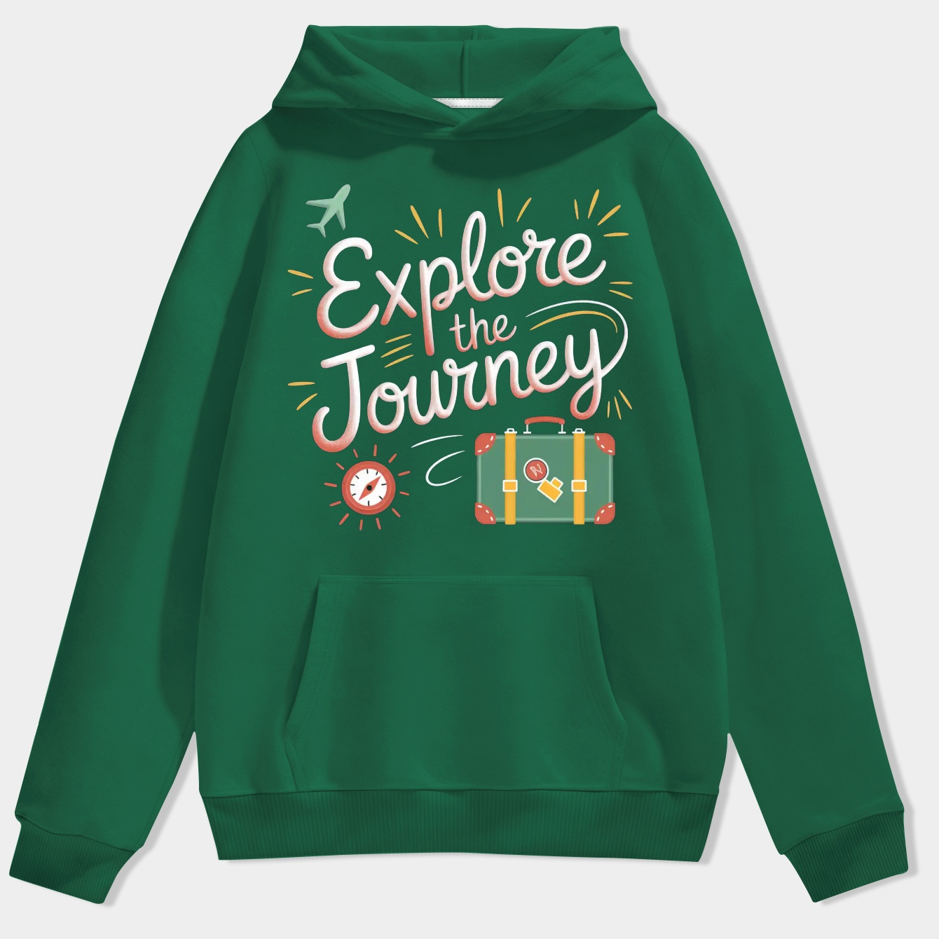 Explore the Journey - plane, suitcase, compass Men's Hoodie