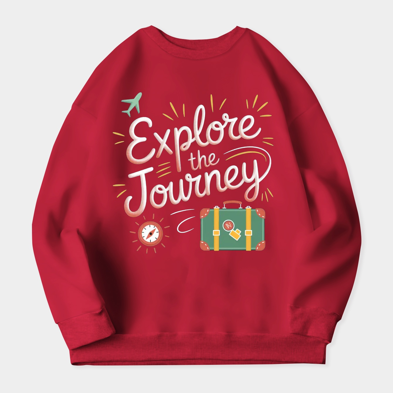 Explore the Journey - plane, suitcase, compass Women's Plus Size Sweatshirt