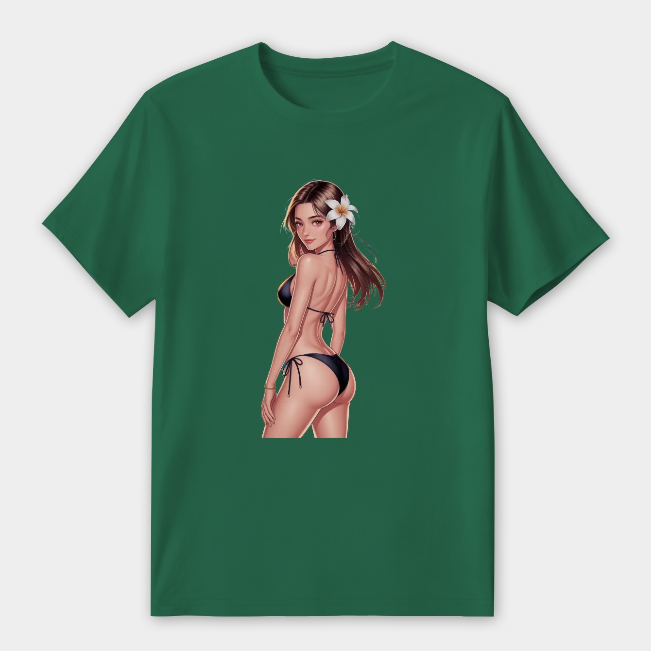 Anime bikini girl on tropical beach.