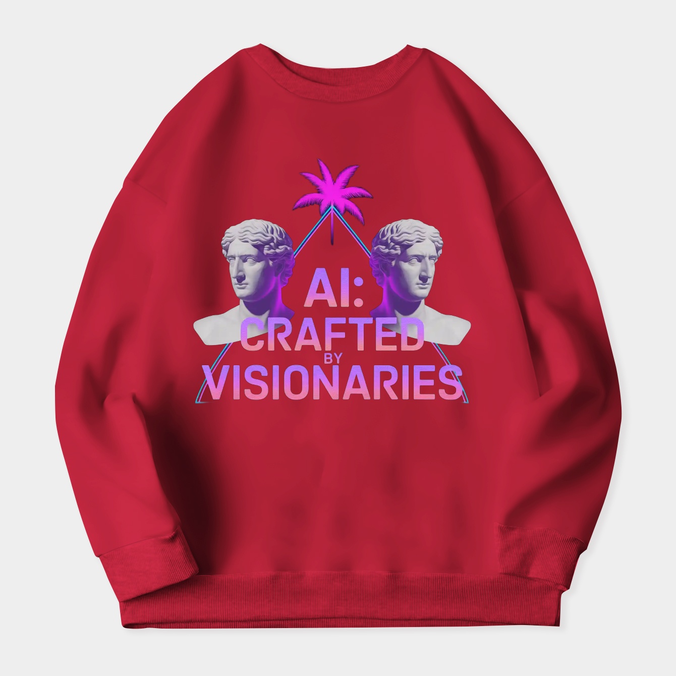 Vaporwave Visionaries: Neon AI Busts Women's Crewneck Sweatshirt