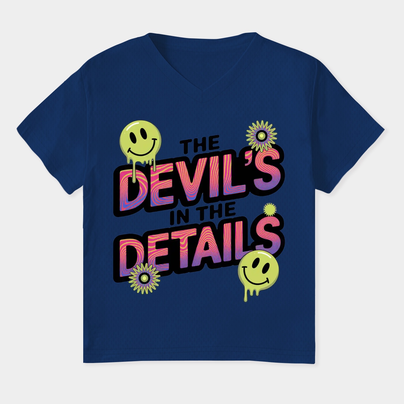 Neon Psychedelic Devil’s Details Women's Plus Size V-Neck T-Shirt