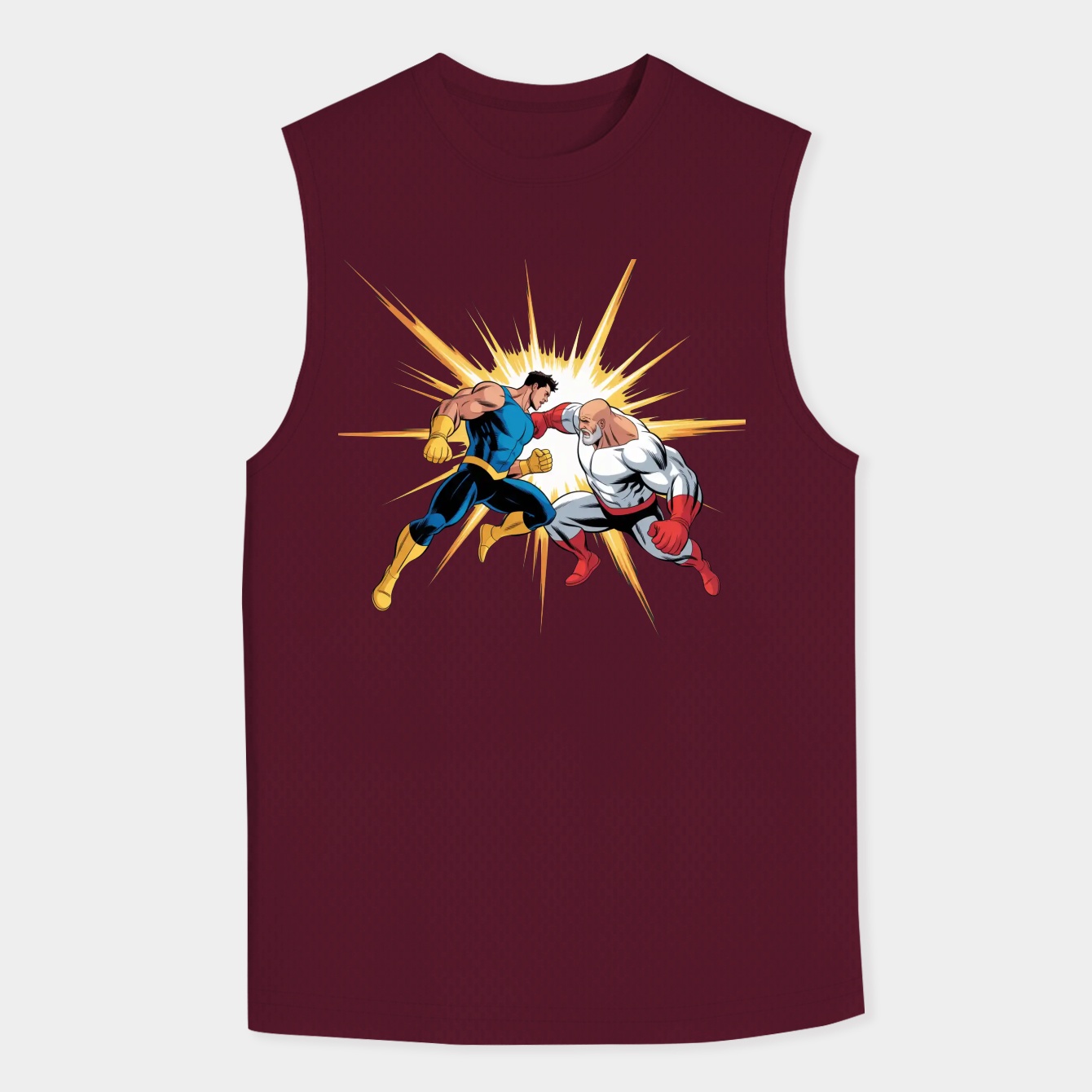 Superheroes clash in explosive battle.