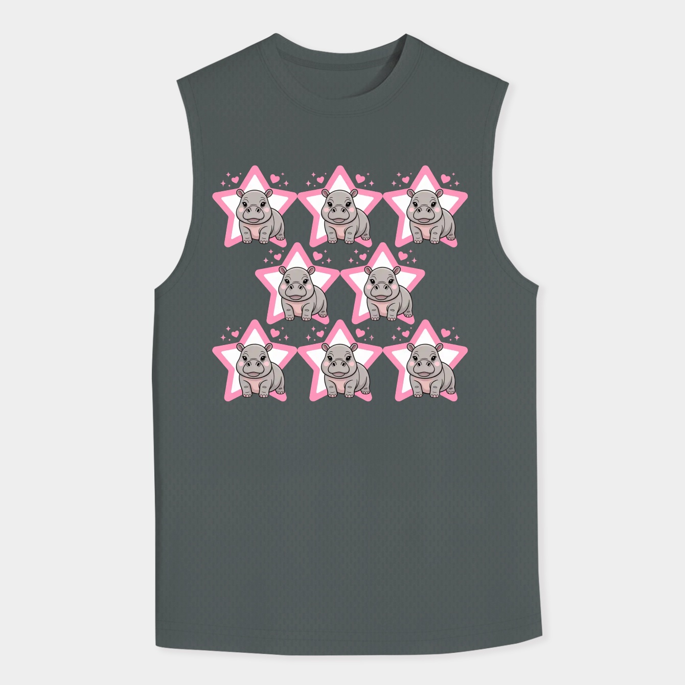 Sticker Pack of Baby Pygmy Hippo Moo Deng with Pink Star Men's Tank Top