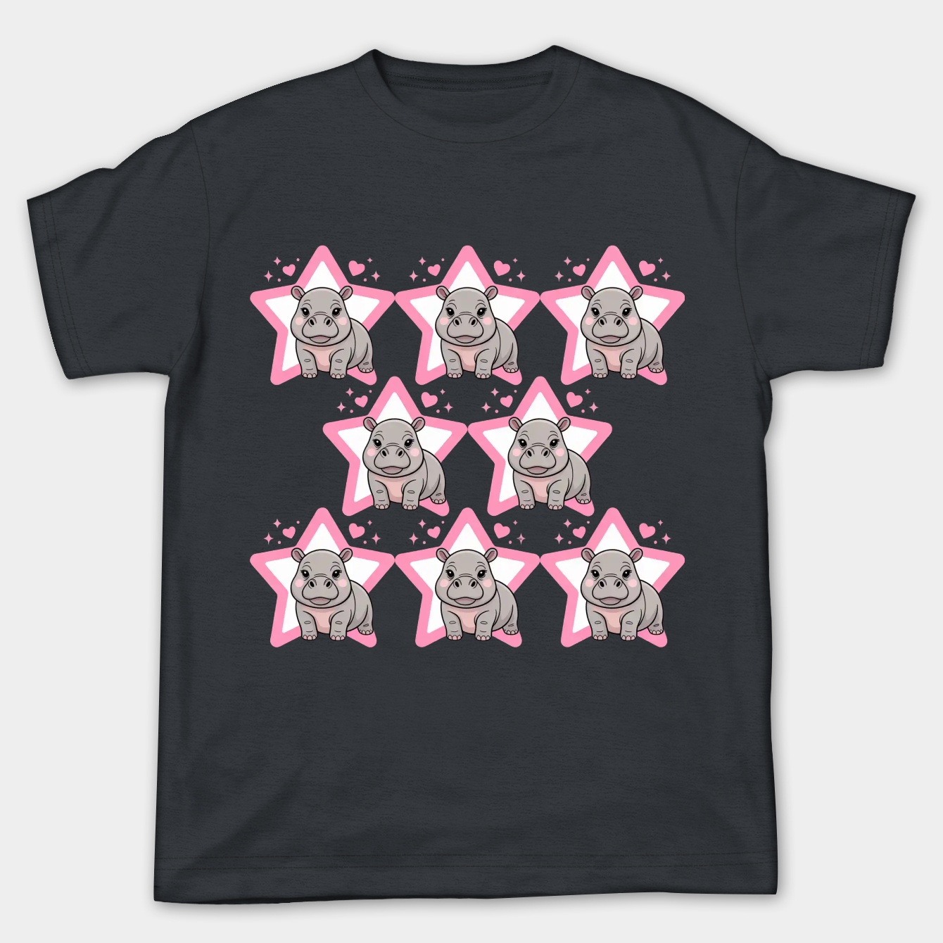 Sticker Pack of Baby Pygmy Hippo Moo Deng with Pink Star Women's Plus Size T-shirt