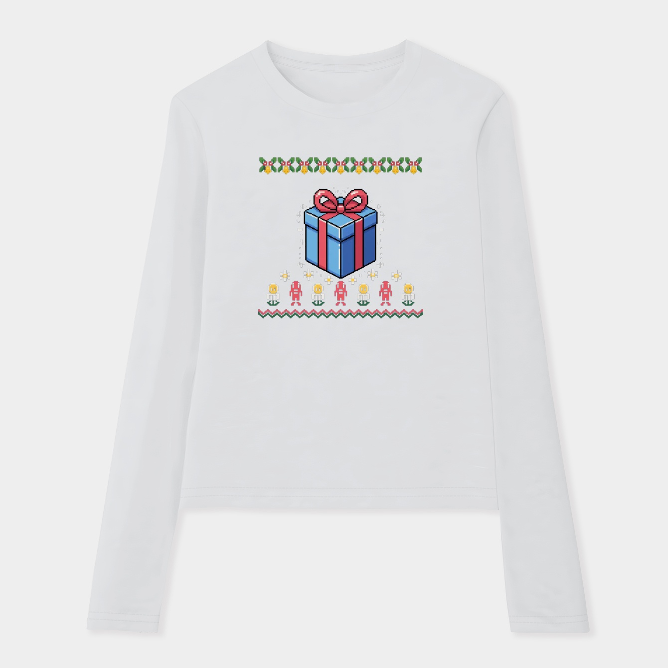 Ugly Cube Holiday Pixel Pattern Women's Soft Long Sleeve T-Shirt