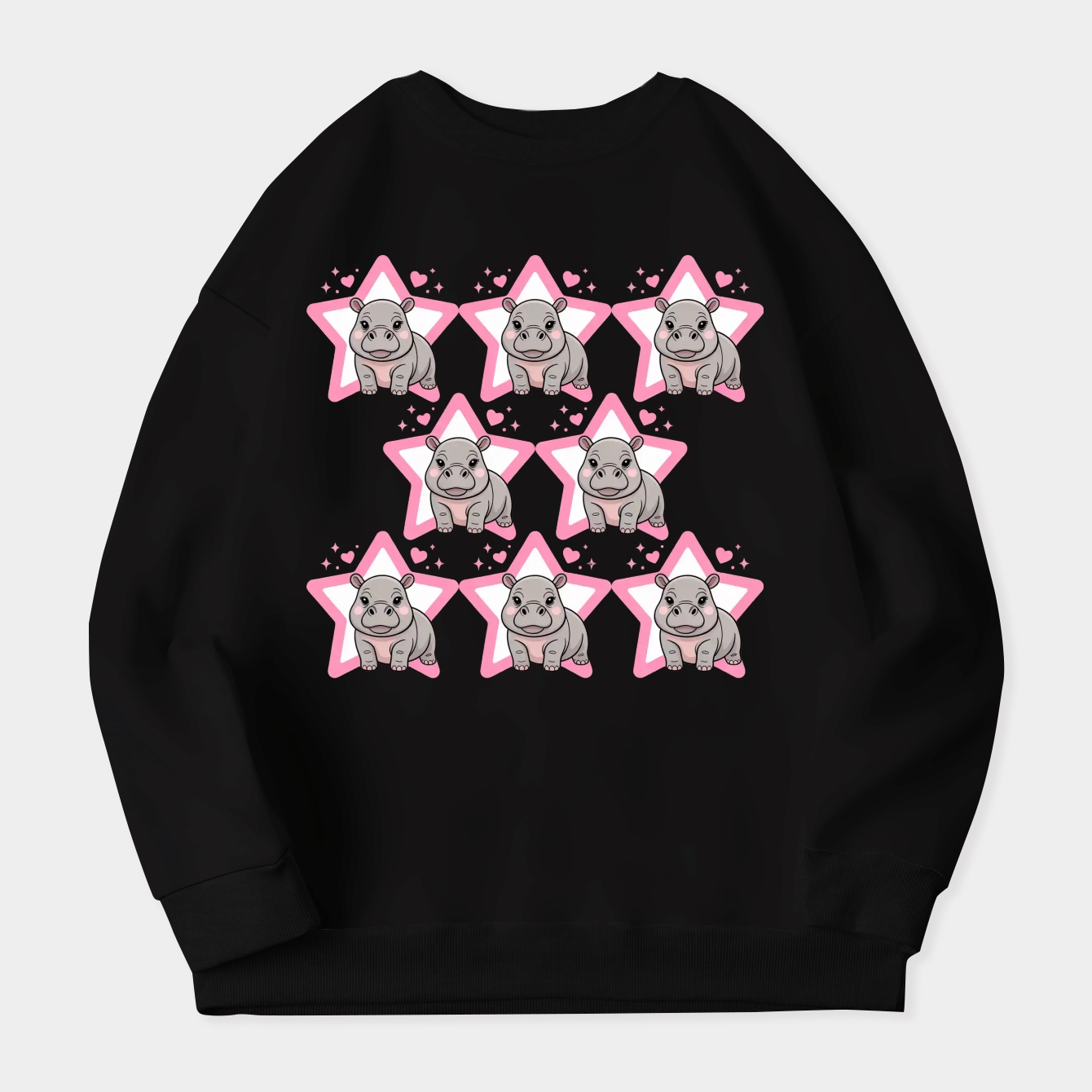 Sticker Pack of Baby Pygmy Hippo Moo Deng with Pink Star Women's Crewneck Sweatshirt