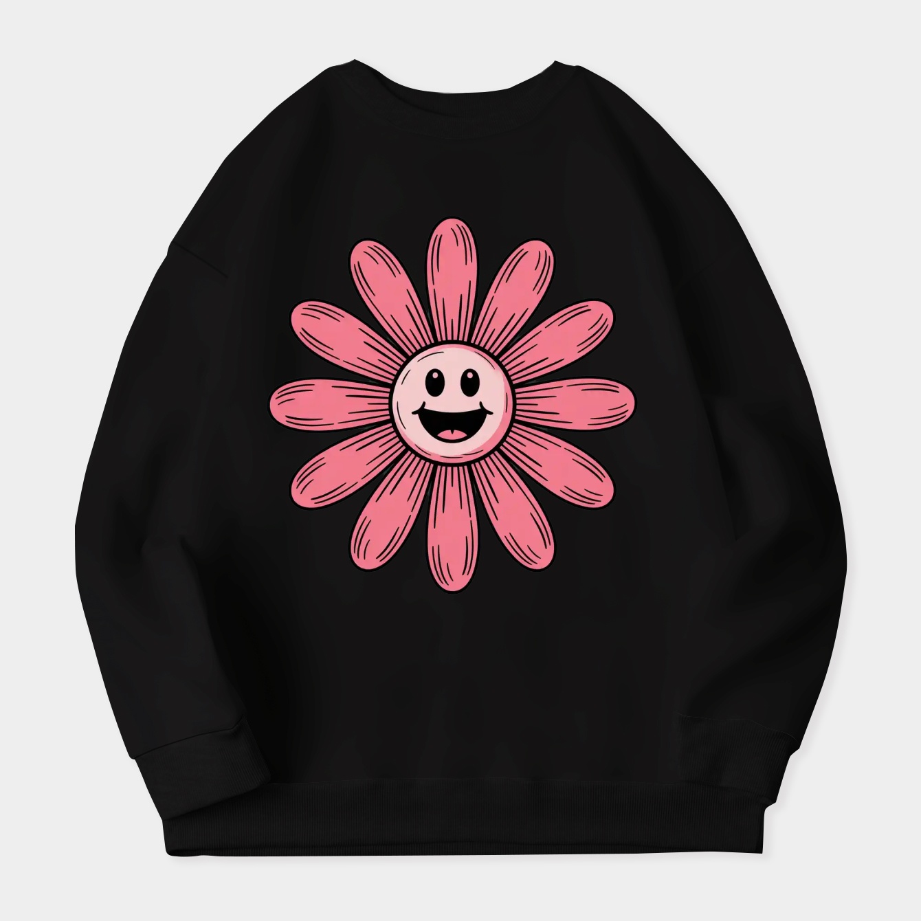 Pink Daisy with a Face Women's Plus Size Sweatshirt