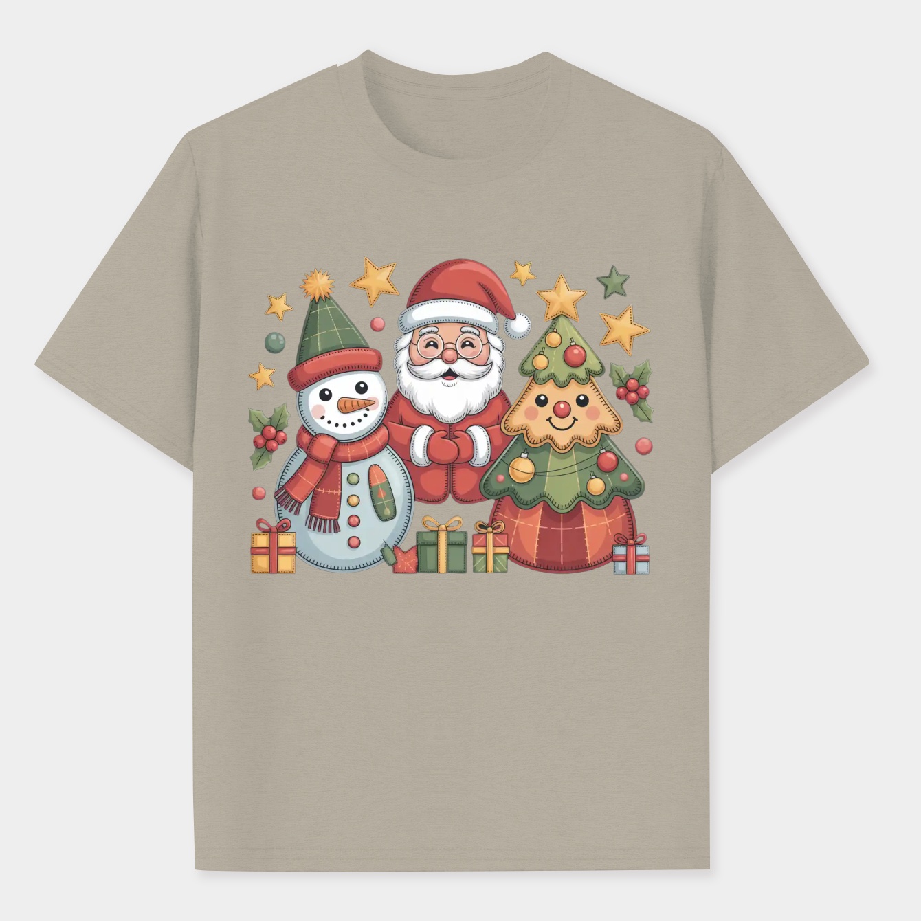 Snowman Santa Tree Patchwork Christmas Men's Performance Athletic T-Shirt