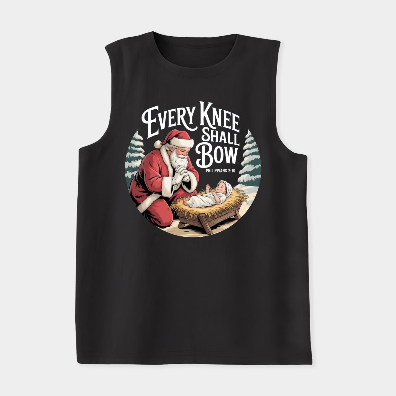 Every Knee Shall Bow, Nativity Scene, Retro Santa Christmas