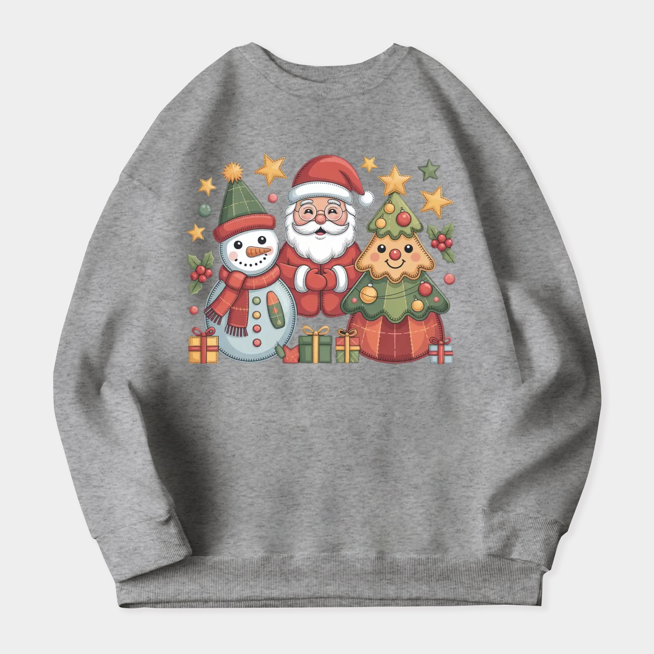 Snowman Santa Tree Patchwork Christmas Women's Crewneck Sweatshirt