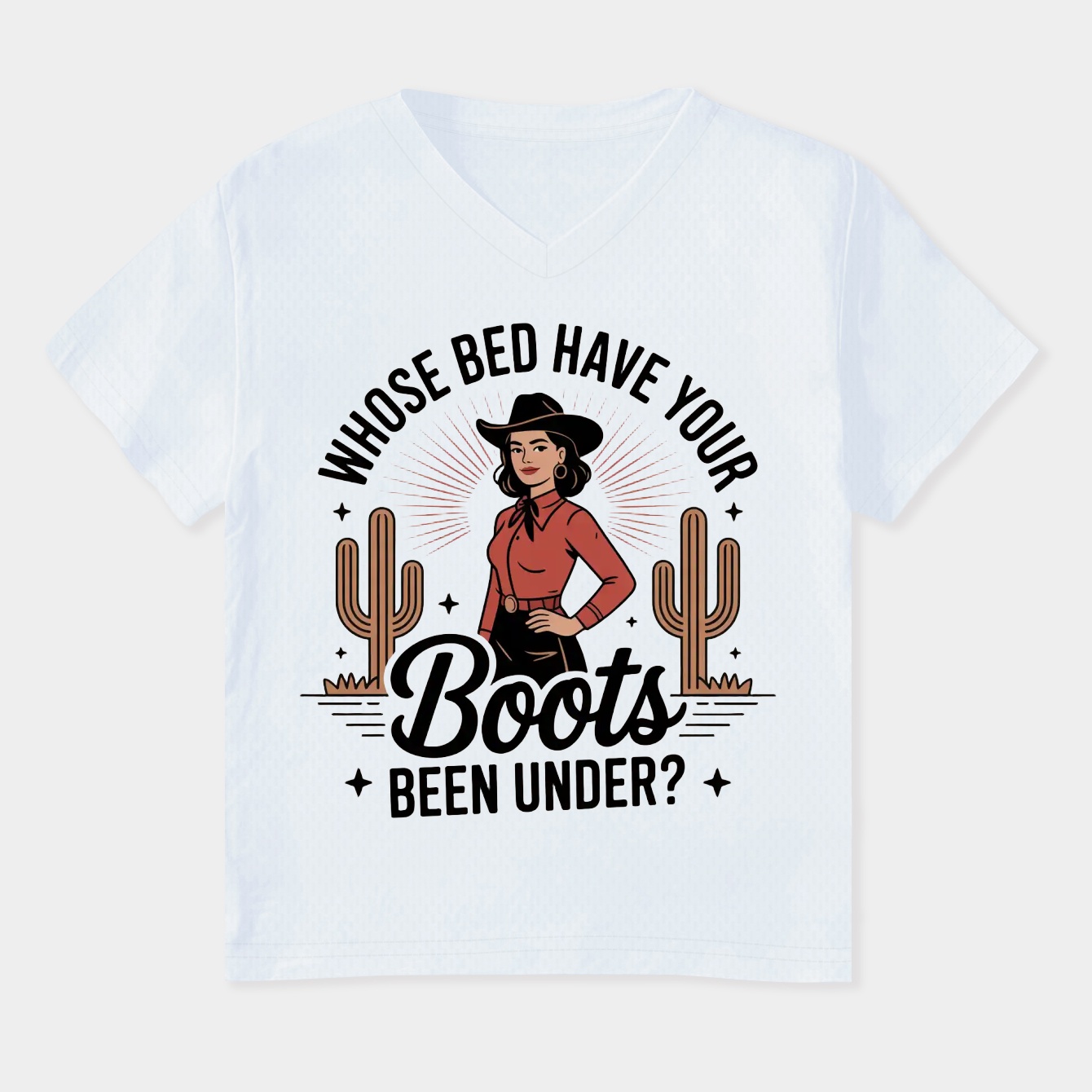 Whose Bed Have Your Boots Been Under Women's Plus Size V-Neck T-Shirt