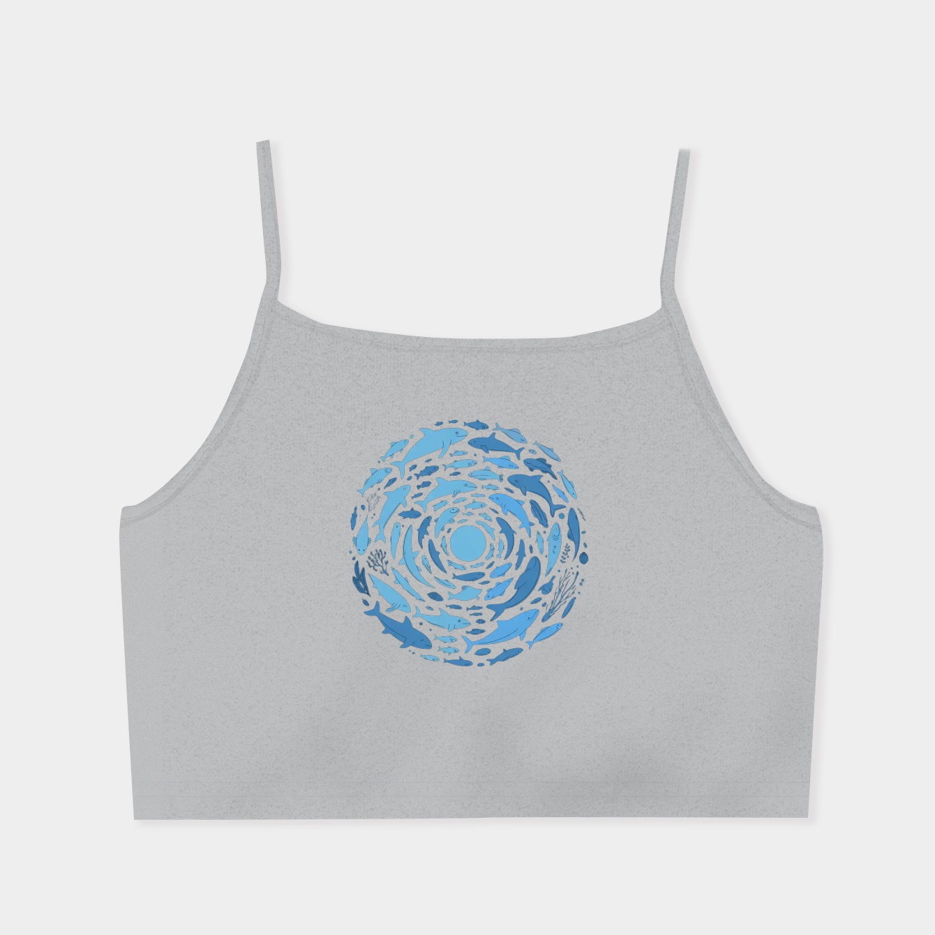 Drawing of Ocean Life Swirling in Deep Blue