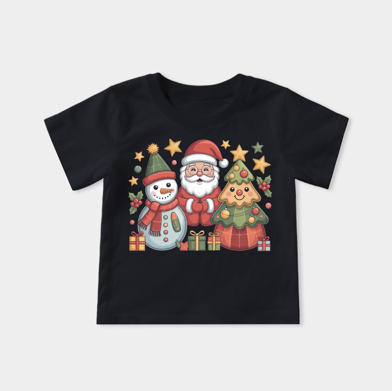 Snowman Santa Tree Patchwork Christmas Youth Classic T-Shirt