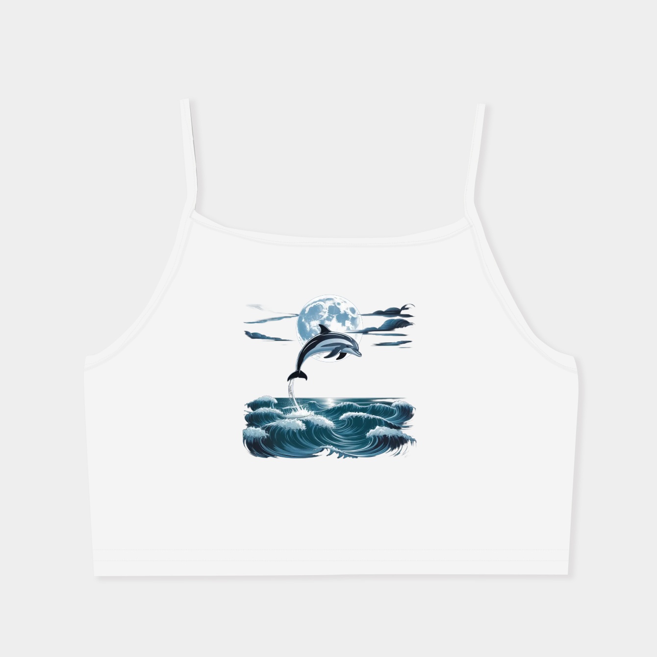 night time jumping dolphin Women's  Spaghetti Strap Tank Top