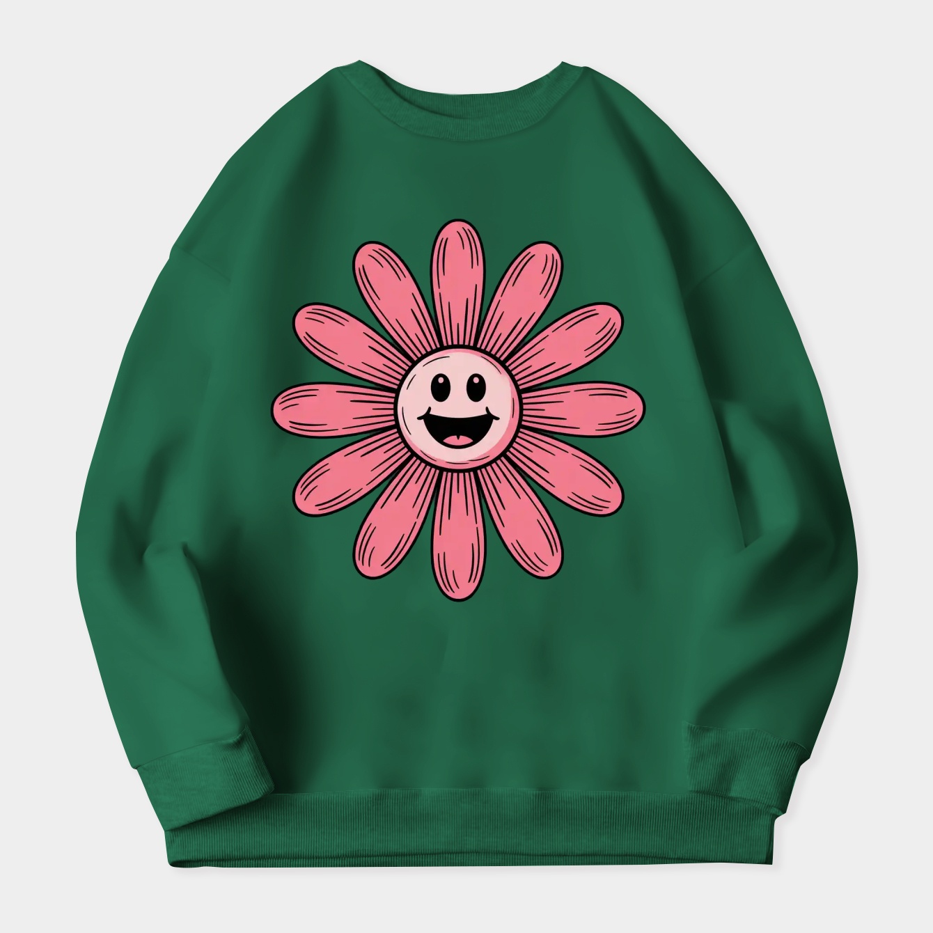 Pink Daisy with a Face Women's Crewneck Sweatshirt