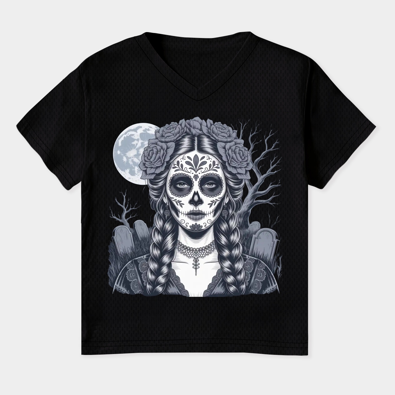 Gothic Sugar Skull Women's Plus Size V-Neck T-Shirt