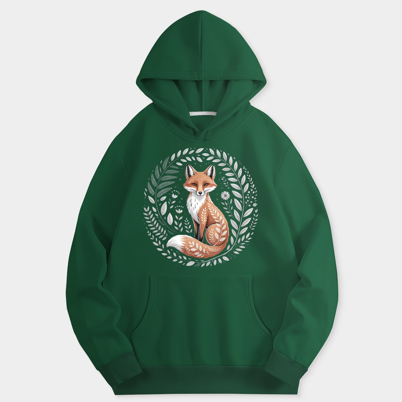 Cottagecore Woodland Fox with Botanical Elements in Monochrome